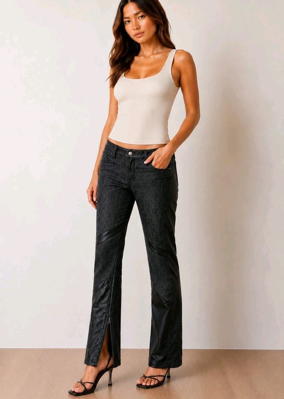 Derek Lam Sz 6 Straight Leg Jeans Faux Leather Edgy Y2k Grunge Punk Indie Black
